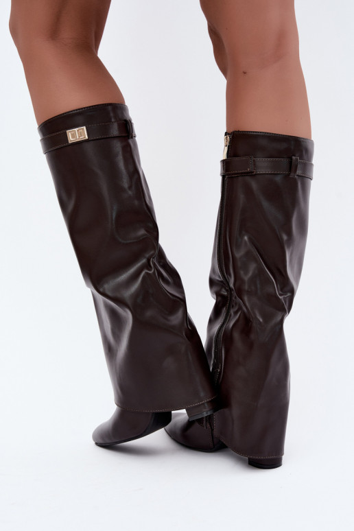 botas altas de mujer en piel sintética chocolate con tacón Avamora