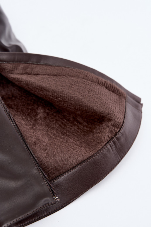 botas altas de mujer en piel sintética chocolate con tacón Avamora