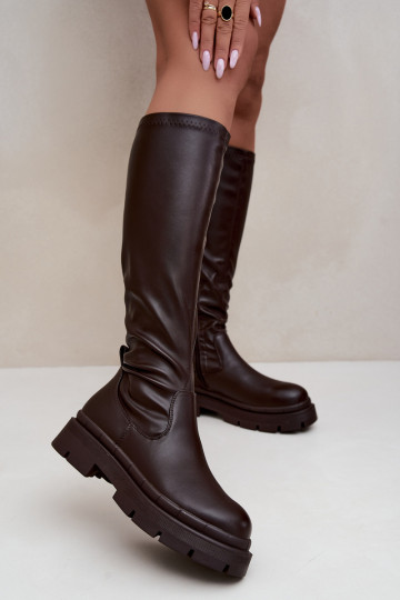 botas altas de mujer con plataforma de cuero sintético CzekoladoĮe 2