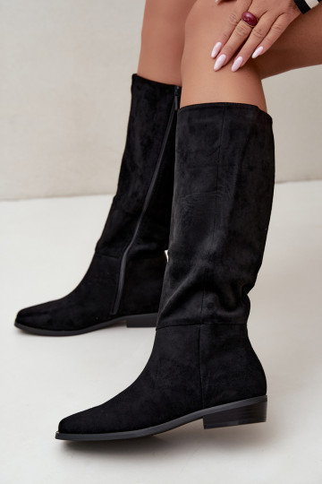 botas altas de mujer con tacón bajo, forradas en negro Feretta