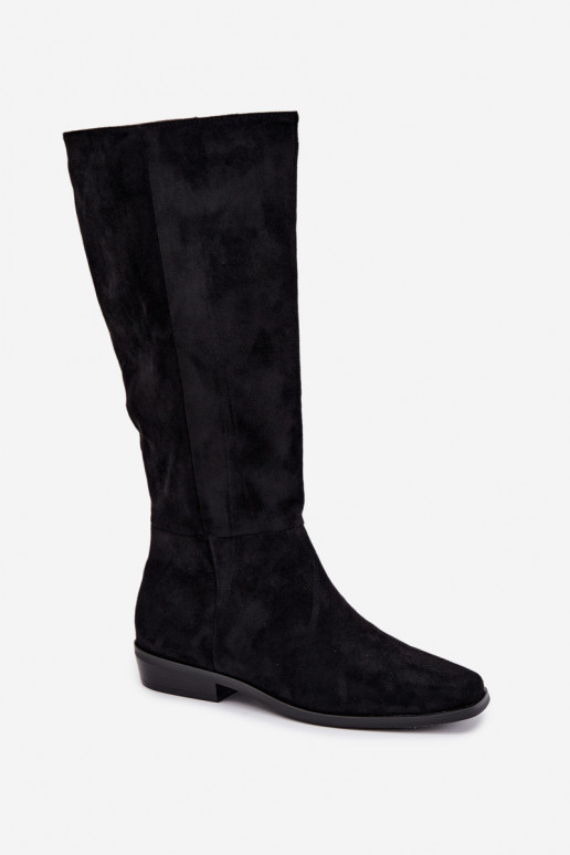 botas altas de mujer con tacón bajo, forradas en negro Feretta