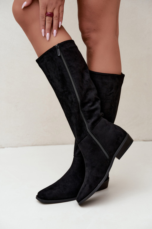 botas altas de mujer con tacón bajo, forradas en negro Feretta