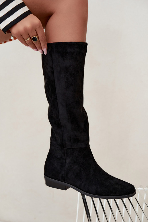 botas altas de mujer con tacón bajo, forradas en negro Feretta