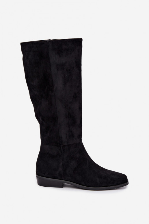 botas altas de mujer con tacón bajo, forradas en negro Feretta