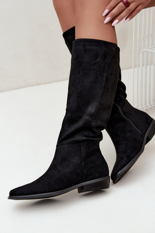 botas altas de mujer con tacón bajo, forradas en negro Feretta