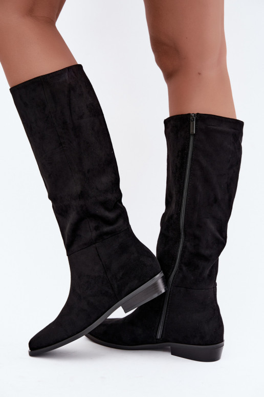 botas altas de mujer con tacón bajo, forradas en negro Feretta