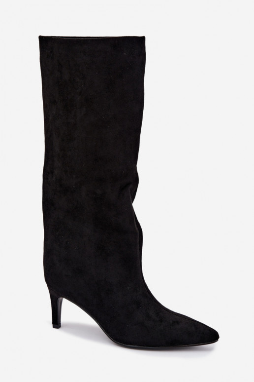 botas altas de mujer tipo slip-on, forradas con tacones finos en negro Olivienne