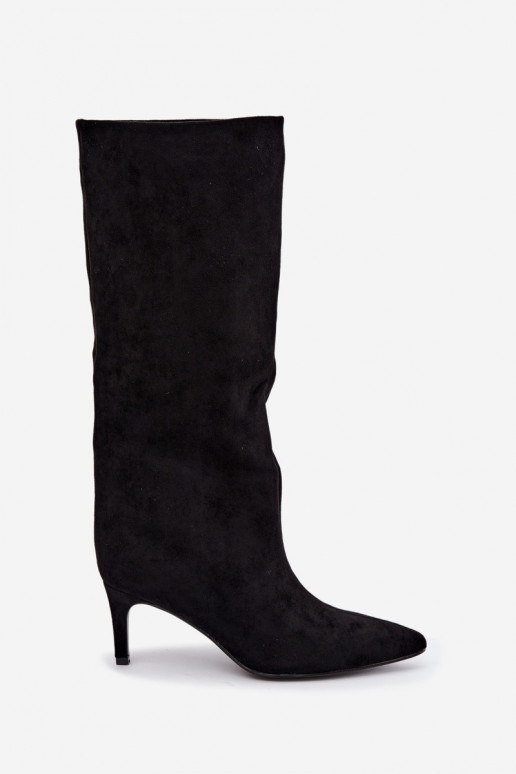 botas altas de mujer tipo slip-on, forradas con tacones finos en negro Olivienne
