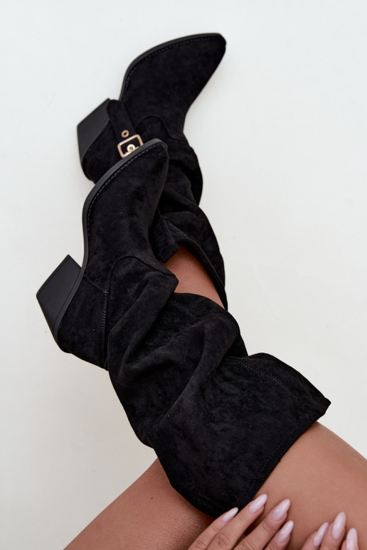 botas altas arrugadas de mujer estilo vaquero con correas y tacones en negro Adria