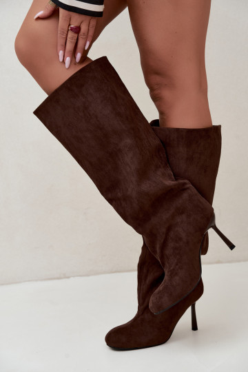 botas altas de mujer tipo slip-on con tacones finos en CzekoladoĮe Caliya 2