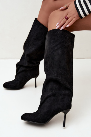 botas altas de mujer tipo slip-on con tacones finos en negro Caliya