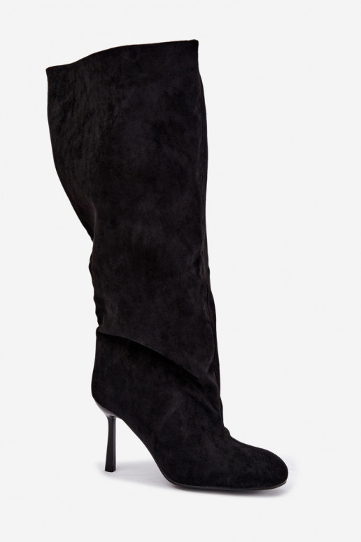 botas altas de mujer tipo slip-on con tacones finos en negro Caliya