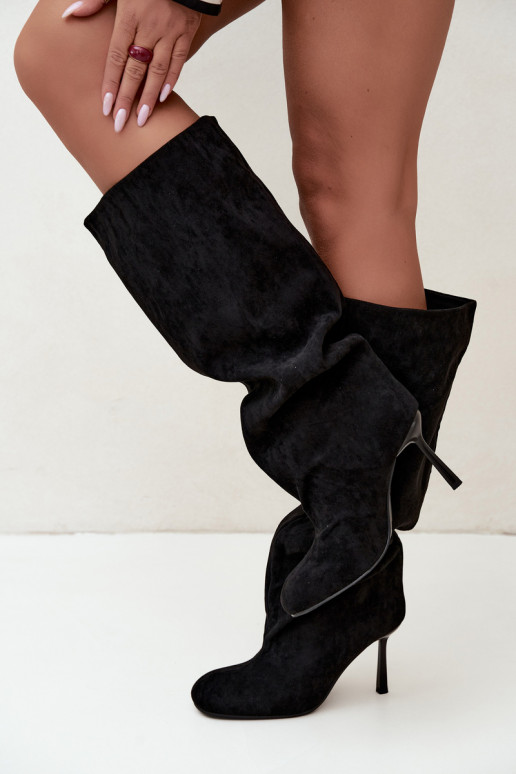botas altas de mujer tipo slip-on con tacones finos en negro Caliya