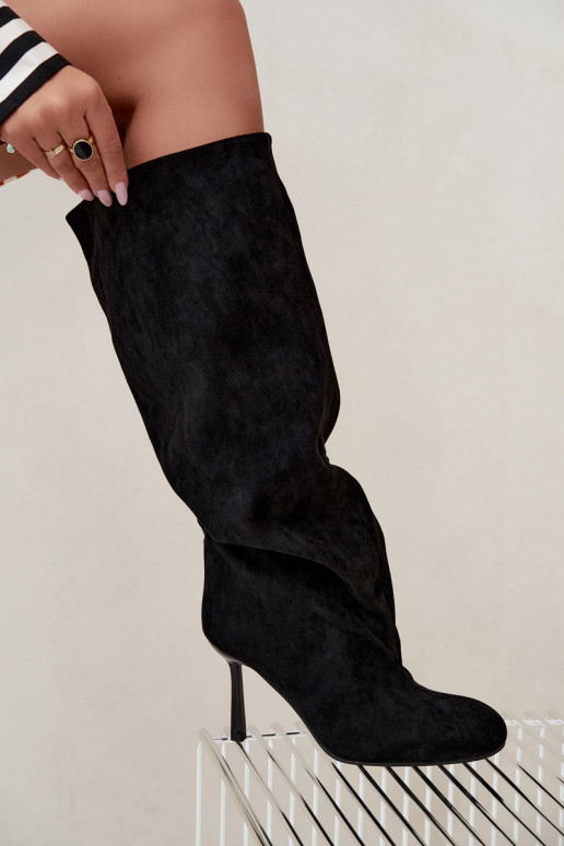 botas altas de mujer tipo slip-on con tacones finos en negro Caliya