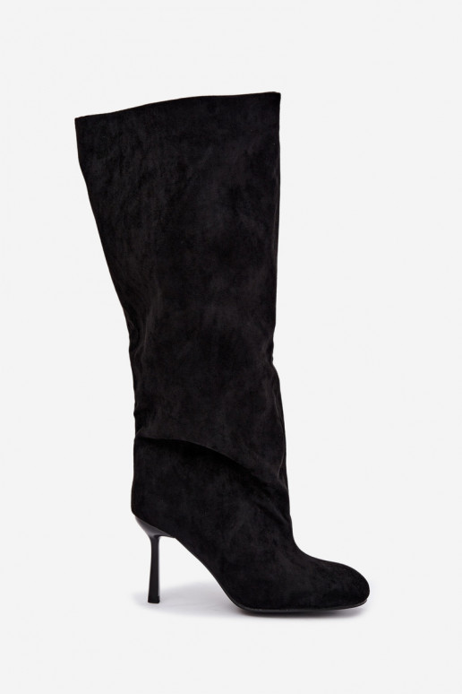 botas altas de mujer tipo slip-on con tacones finos en negro Caliya