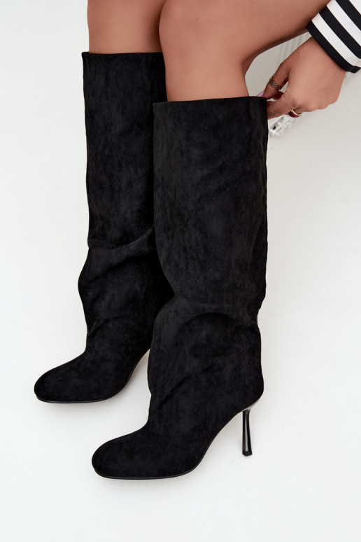 botas altas de mujer tipo slip-on con tacones finos en negro Caliya