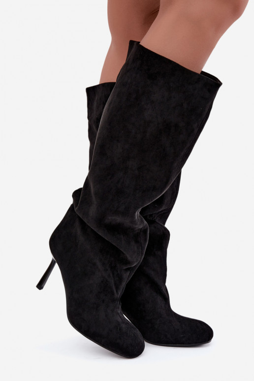botas altas de mujer tipo slip-on con tacones finos en negro Caliya