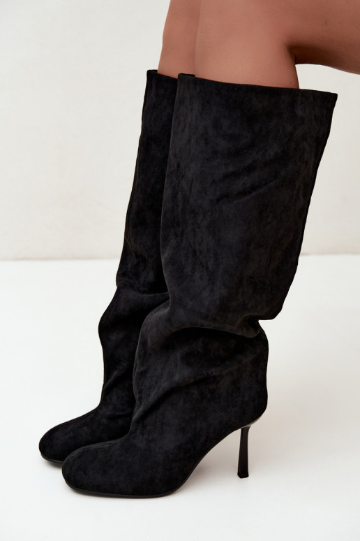 botas altas de mujer tipo slip-on con tacones finos en negro Caliya