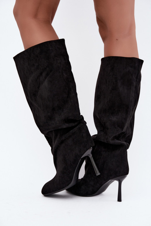 botas altas de mujer tipo slip-on con tacones finos en negro Caliya