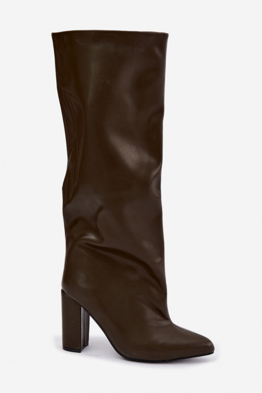 botas altas de mujer tipo slip-on con tacones en CzekoladoĮe Emeline