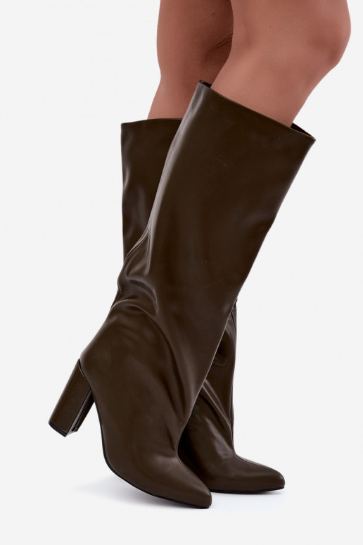 botas altas de mujer tipo slip-on con tacones en CzekoladoĮe Emeline