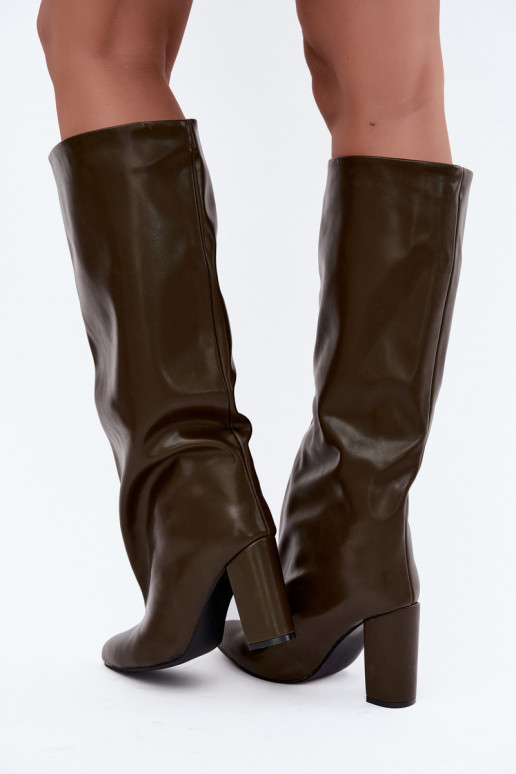 botas altas de mujer tipo slip-on con tacones en CzekoladoĮe Emeline