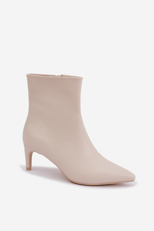 botines de mujer con tacones en cuero sintético color marfil Celisse