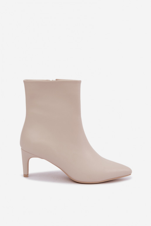 botines de mujer con tacones en cuero sintético color marfil Celisse
