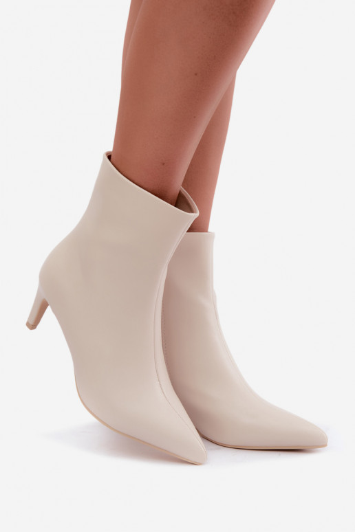 botines de mujer con tacones en cuero sintético color marfil Celisse