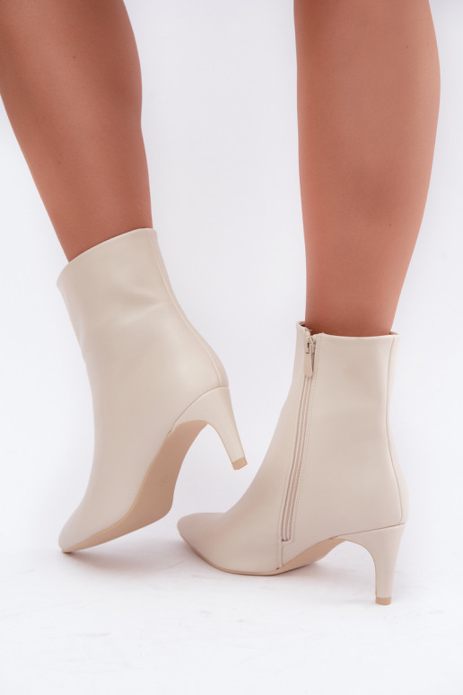 botines de mujer con tacones en cuero sintético color marfil Celisse