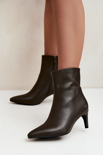 botines de mujer con tacones en cuero sintético color caqui Celisse 2