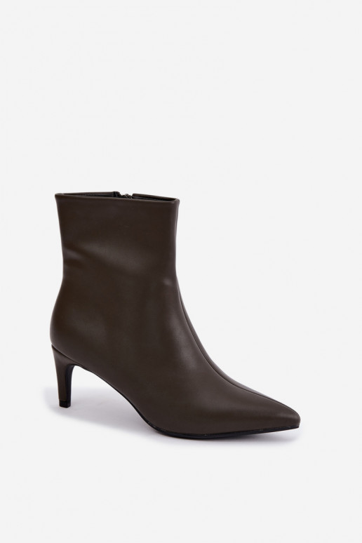 botines de mujer con tacones en cuero sintético color caqui Celisse