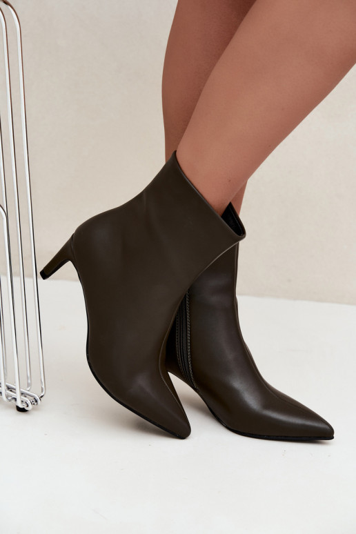 botines de mujer con tacones en cuero sintético color caqui Celisse