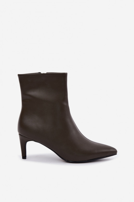 botines de mujer con tacones en cuero sintético color caqui Celisse