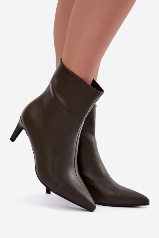 botines de mujer con tacones en cuero sintético color caqui Celisse