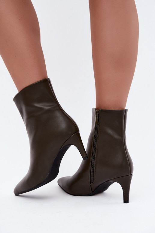 botines de mujer con tacones en cuero sintético color caqui Celisse