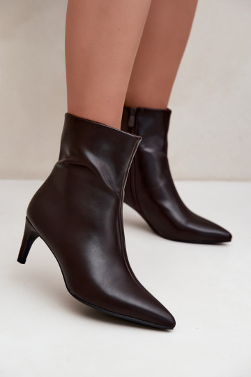 botines de mujer con tacones en cuero sintético color CzekoladoĮe Celisse