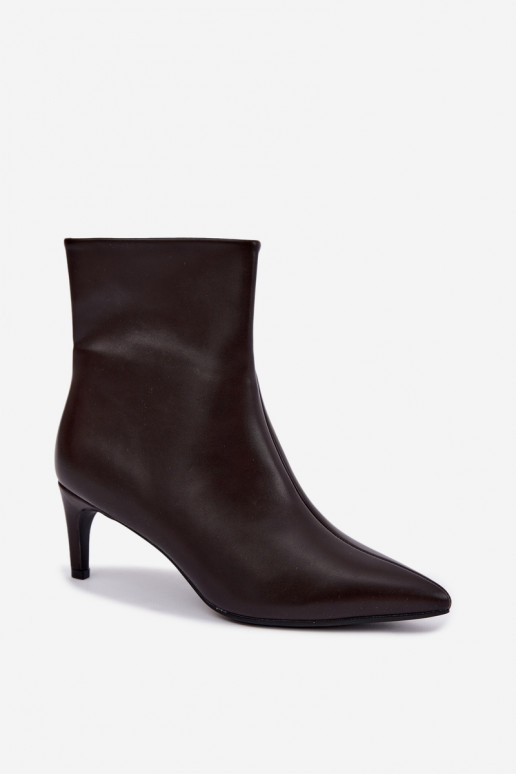 botines de mujer con tacones en cuero sintético color CzekoladoĮe Celisse