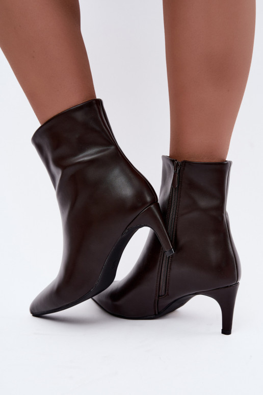 botines de mujer con tacones en cuero sintético color CzekoladoĮe Celisse