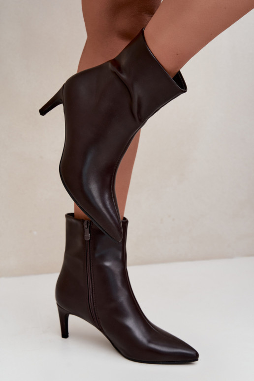 botines de mujer con tacones en cuero sintético color CzekoladoĮe Celisse