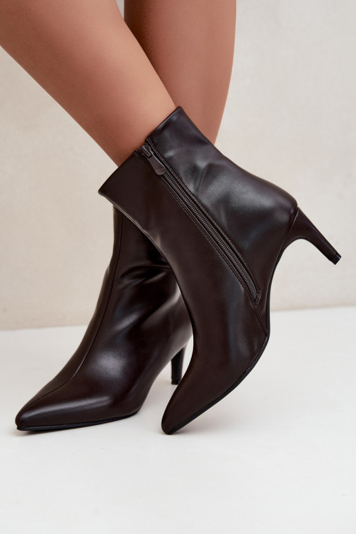 botines de mujer con tacones en cuero sintético color CzekoladoĮe Celisse
