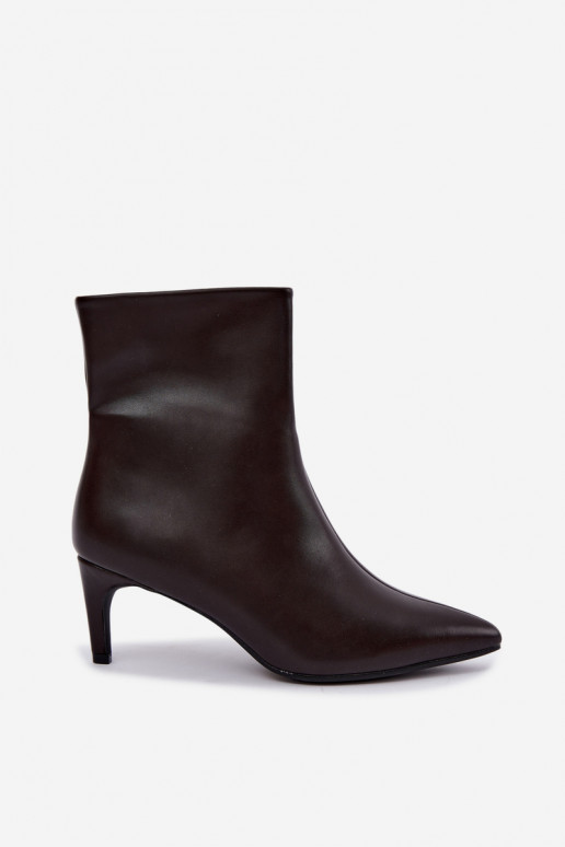 botines de mujer con tacones en cuero sintético color CzekoladoĮe Celisse