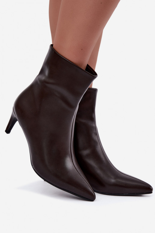 botines de mujer con tacones en cuero sintético color CzekoladoĮe Celisse