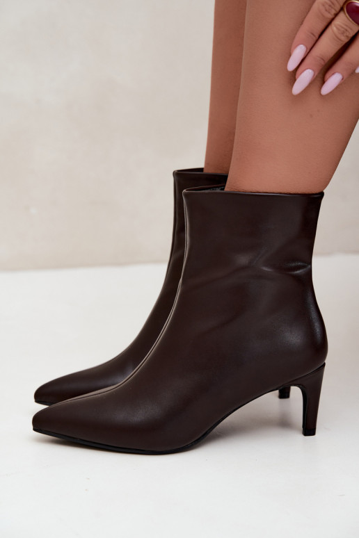 botines de mujer con tacones en cuero sintético color CzekoladoĮe Celisse