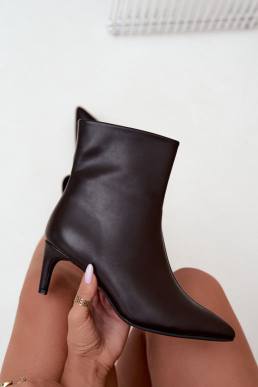 botines de mujer con tacones en cuero sintético color CzekoladoĮe Celisse