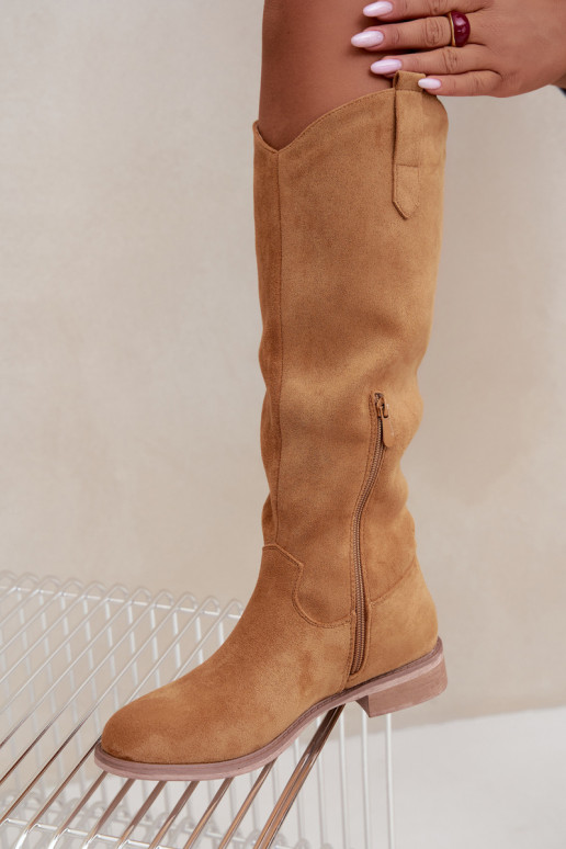 Botas altas de mujer con tacones anchos en color marrón Gilena