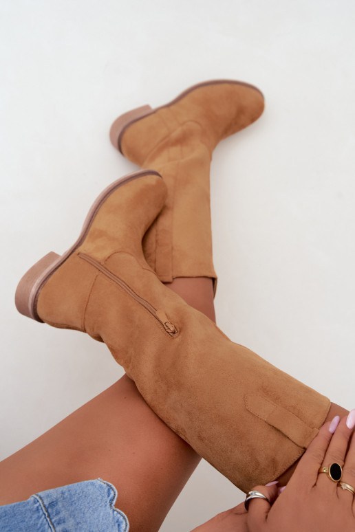 Botas altas de mujer con tacones anchos en color marrón Gilena