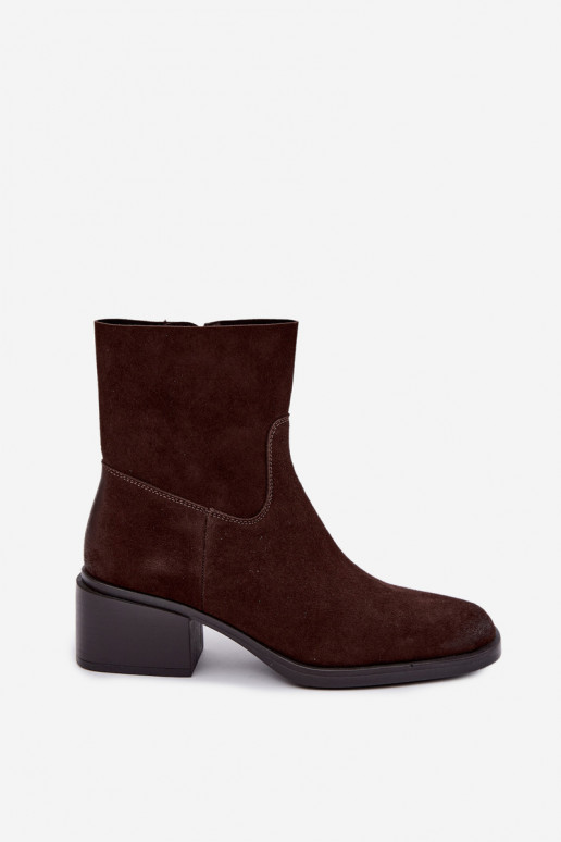 Botines para mujer de ante sintético con tacones en color chocolate Iveris
