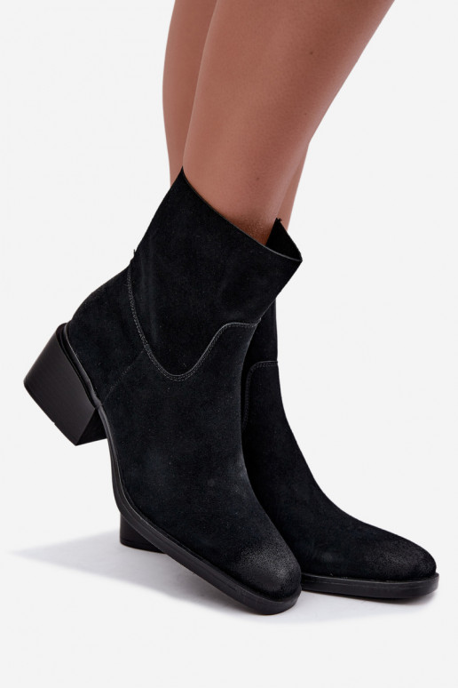 Botines para mujer de ante sintético con tacones en color negro Iveris