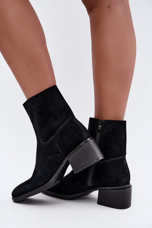 Botines para mujer de ante sintético con tacones en color negro Iveris